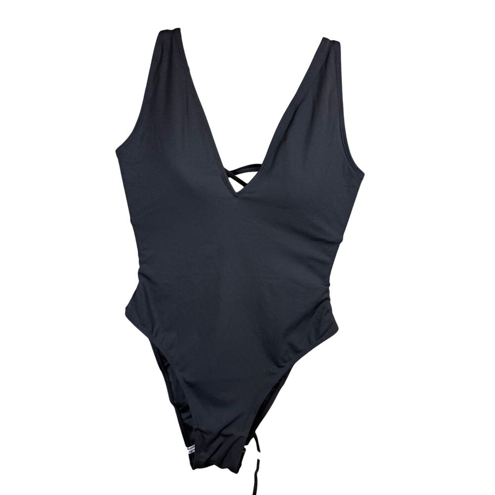 TA3 Brazilian Plungey One Piece Swimsuit Lace-Up Shelf Bra LARGE SHORT